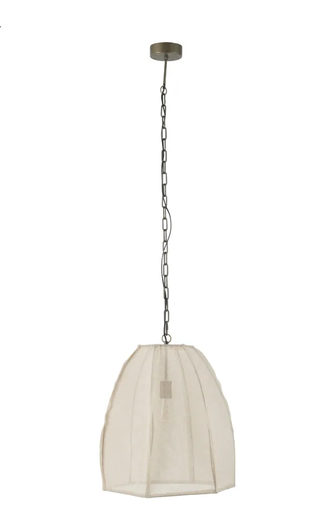 J-Line hanglamp Peer - linnen/ijzer - wit - small