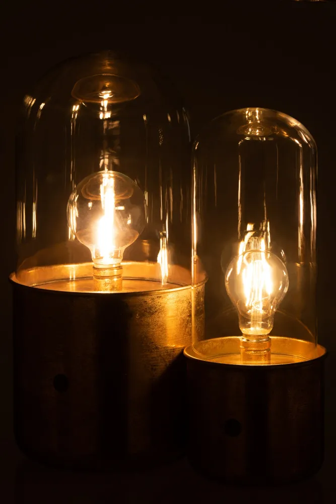 J-Line tafellamp Antiek - glas/zink - goud - large - LED lichtjes