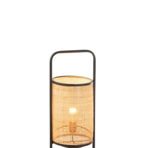 J-Line tafellamp Elton - metaal/rotin - zwart/naturel - small