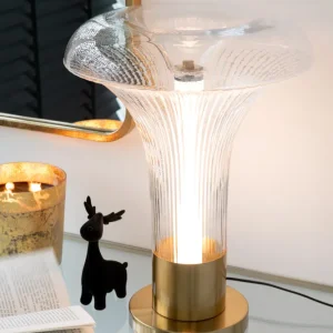 J-Line tafellamp - metaal/glas - goud/transparant - LED lichtjes