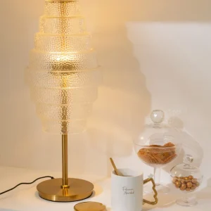 J-Line tafellamp - metaal/glas - transparant/or - LED lichtjes