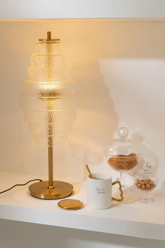 J-Line tafellamp - metaal/glas - transparant/or - LED lichtjes