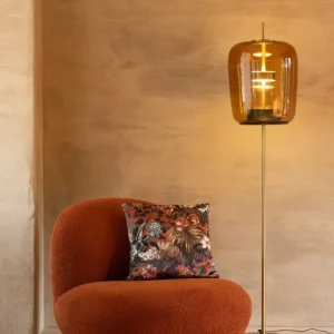 J-Line vloerlamp - glas - bruin - LED lichtjes