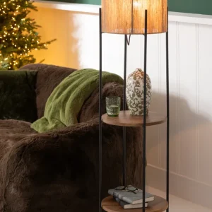 J-Line vloerlamp - ijzer/mango - naturel/zwart