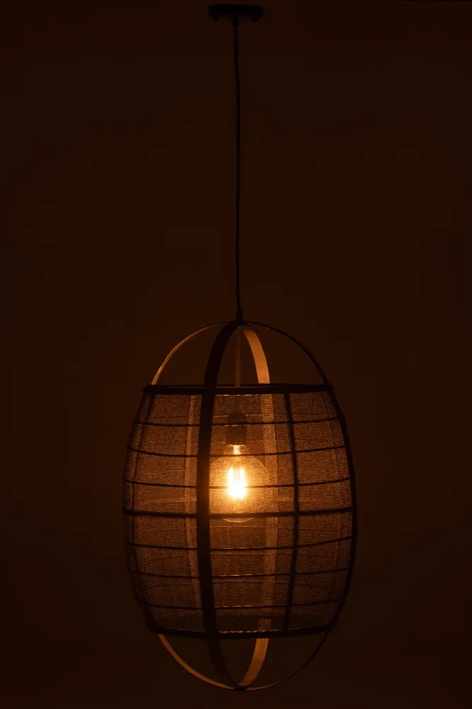 J-Line Hanglamp Ion Linnen/Bamboe Zwart Large
