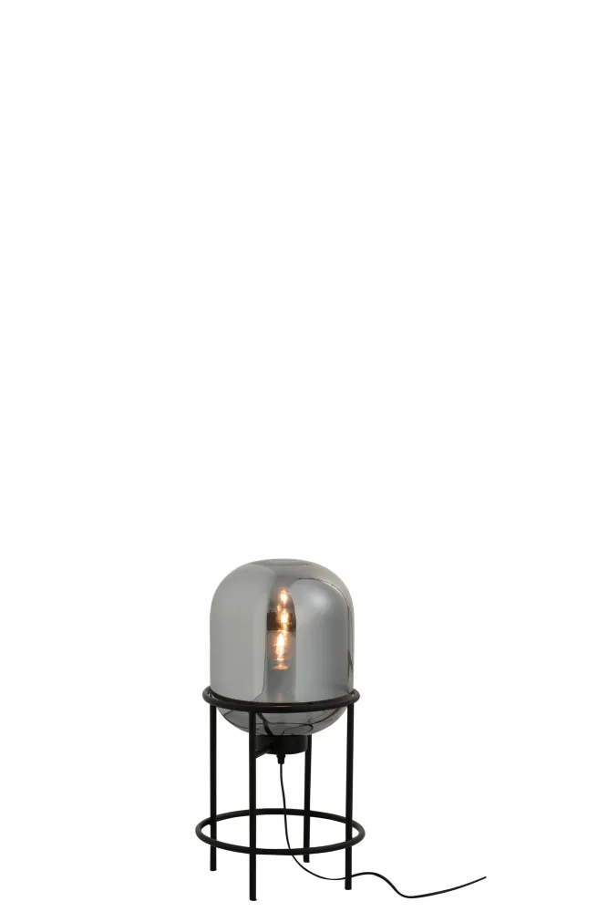J-Line Lamp Op Voet Sasha Glas/Metaal Zilver/Zwart Small