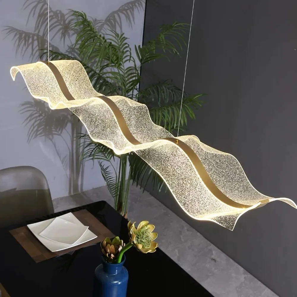 Kroonluchter Modern Acryl Goud met Golvende Vorm voor Woonkamer Eetkamer