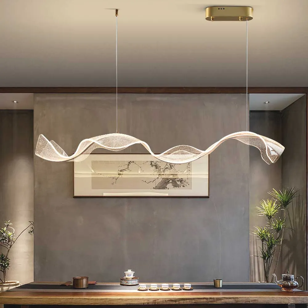 Kroonluchter Modern Acryl Goud met Golvende Vorm voor Woonkamer Eetkamer