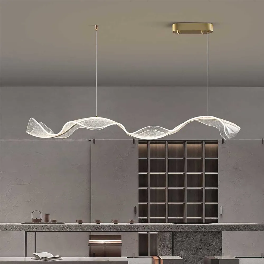 Kroonluchter Modern Acryl Goud met Golvende Vorm voor Woonkamer Eetkamer