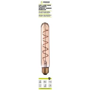 LED Lamp Buis T30 4W E27 Amber, Dimbaar, 30x185mm, 3000K Warm Licht