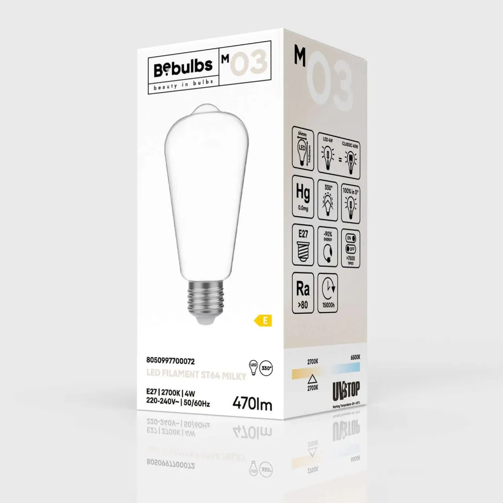 LED lichtbron Milky Edison ST64 4W 470Lm E27 2700K - M03