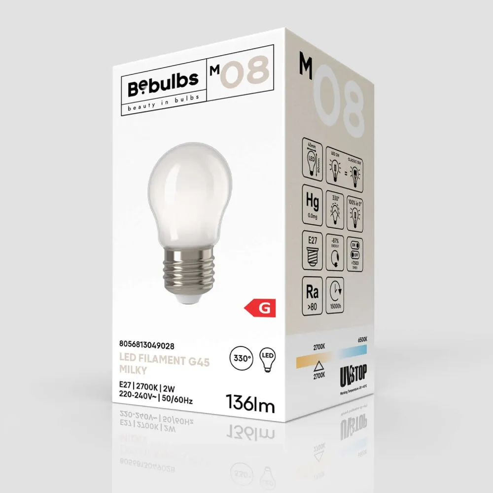 LED lichtbron Milky Globetta G45 2W 136Lm E27 2700K - M08