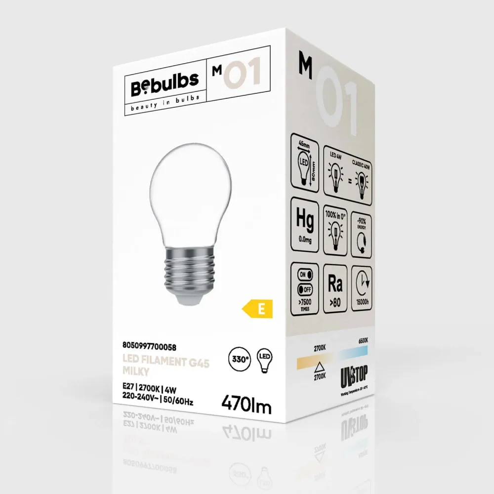 LED lichtbron Milky Mini Globe G45 4W 470Lm E27 2700K - M01