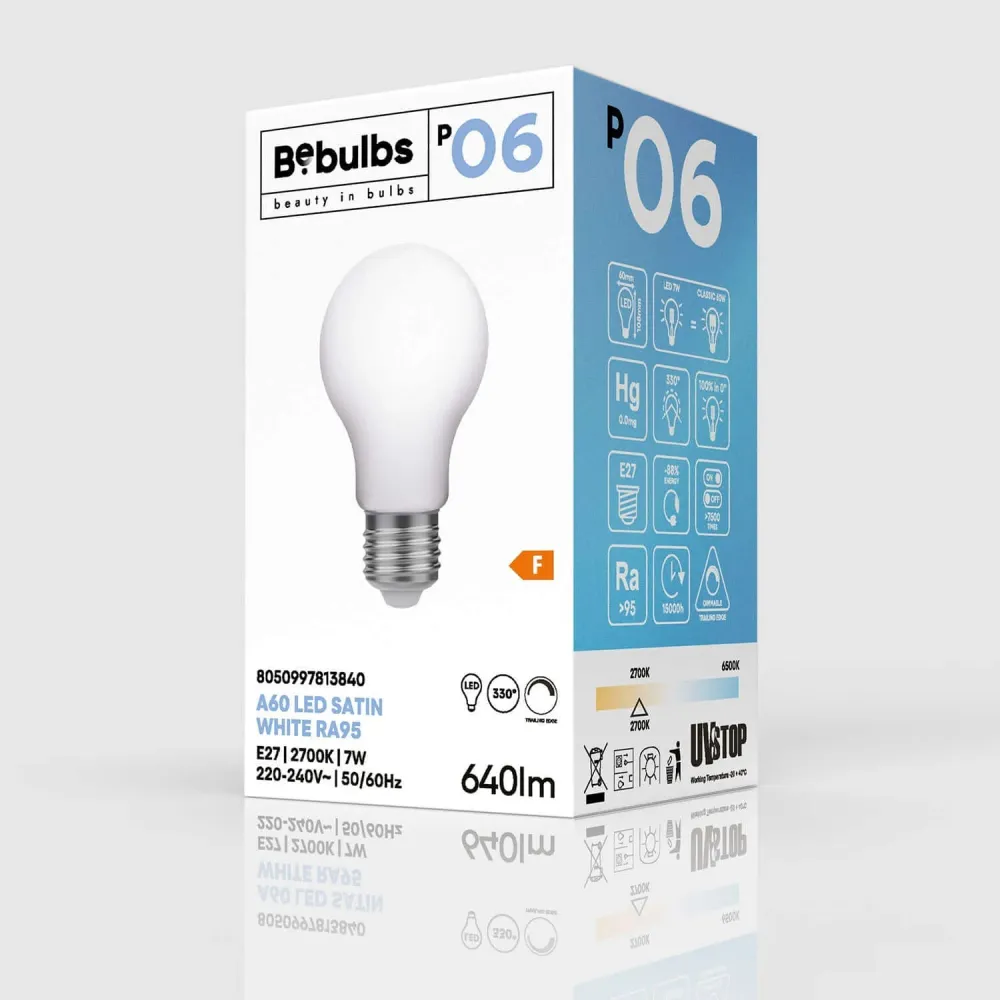 LED lichtbron Porselein Effect CRI 95 A60 7W 640Lm E27 2700K Dimbaar - P06