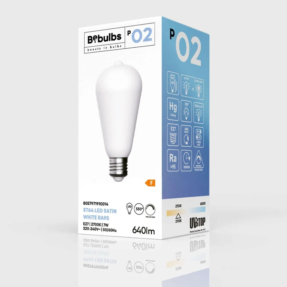 LED Lichtbron Porselein Effect CRI 95 ST64 7W 640Lm E27 2700K Dimbaar - P02