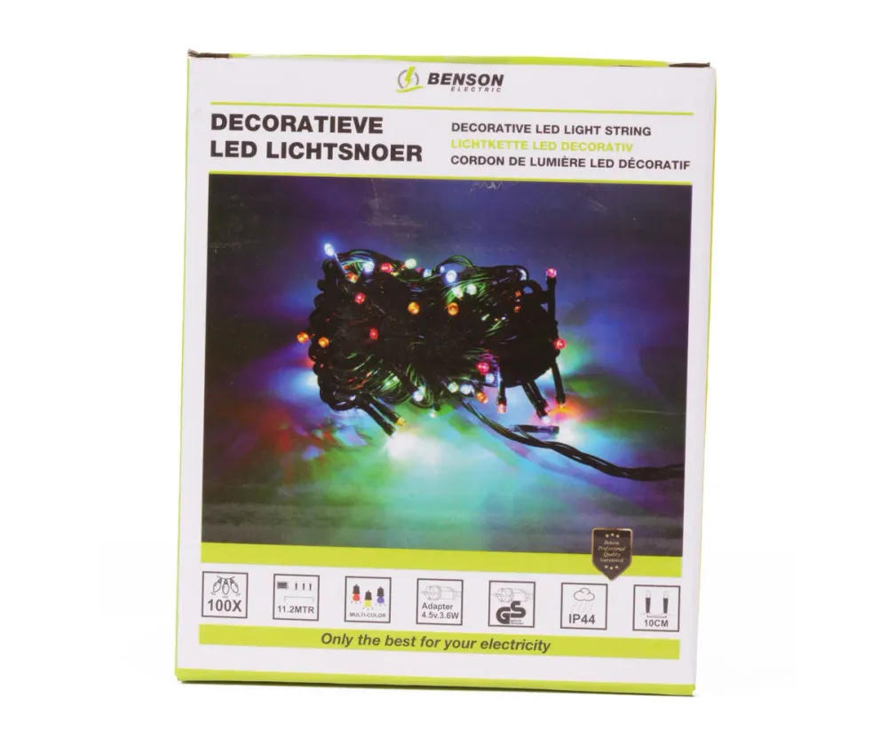 LED Lichtsnoer 11.2m, 100 Gekleurde LED's, Binnen/Buiten Gebruik