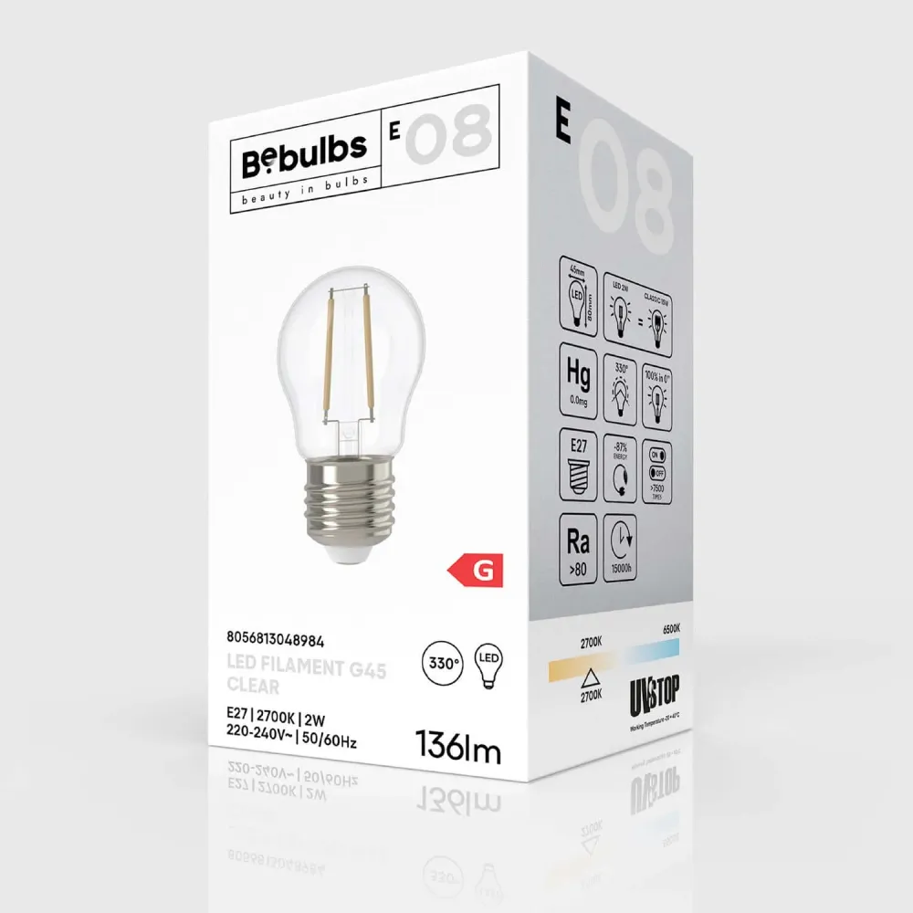 LED-lichtbron Transparant Globetta G45 2W 136Lm E27 2700K - E08
