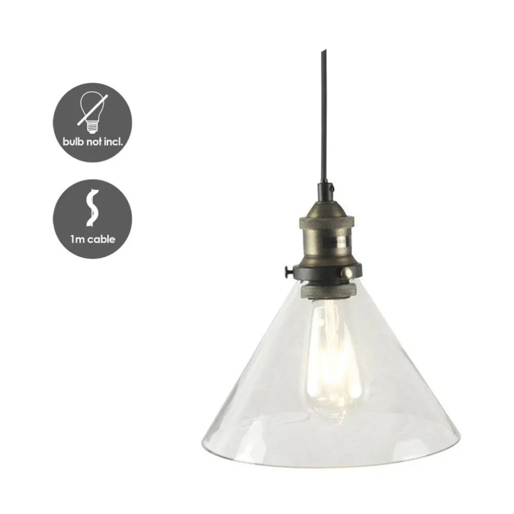 Hanglamp Valentino brons zwart met glas Ø24 cm Light Depot