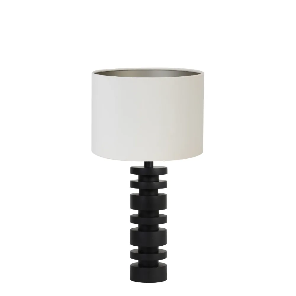 Tafellamp Desley/Velours - Zwart/Wit - Ø25x54cm Light & Living