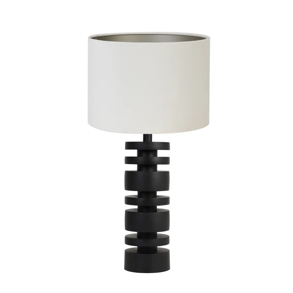Tafellamp Desley/Velours - Zwart/Wit - Ø25x58cm Light & Living