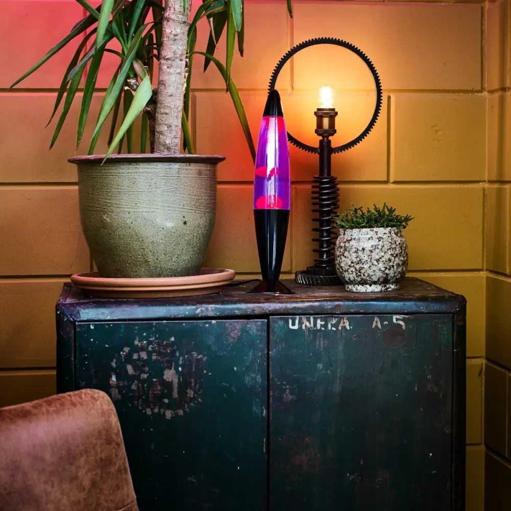 Lighto | Lavalamp zwart | paarse vloeistof met roze lava