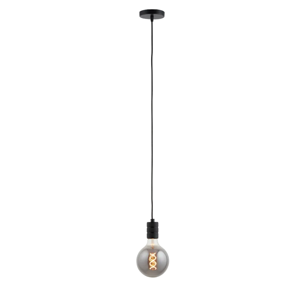 Lighto | Pendel Mat Zwart | Inclusief Lichtbron Rookglas | Retro | 1.5m Snoer | Met Plafondkap