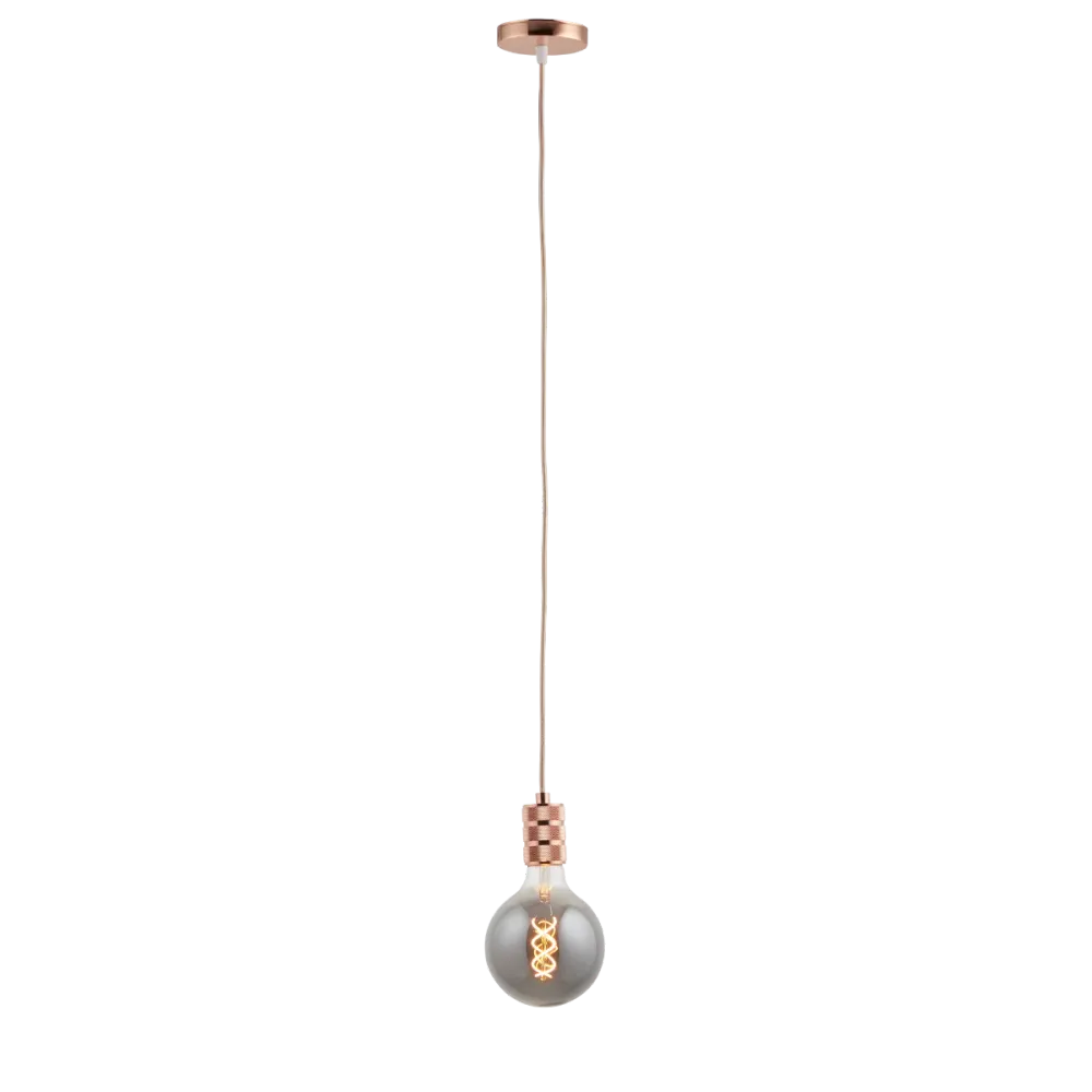 Lighto | Pendel Rosé Goud | Inclusief Lichtbron Rookglas | Retro | 1.5m Snoer | Met Plafondkap