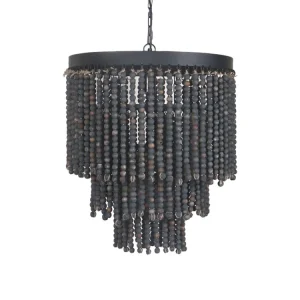 Hanglamp kraal hout zwart 50cm 2555 Lindeboom Wonen & Lifestyle