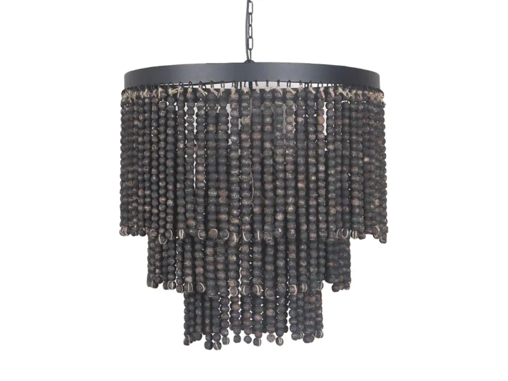Hanglamp kraal hout zwart 60cm 2554 Lindeboom Wonen & Lifestyle