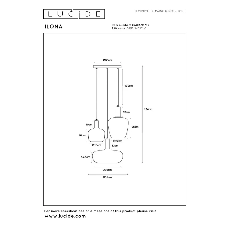 Hanglamp Ilona | 3 lichtpunten | Lucide