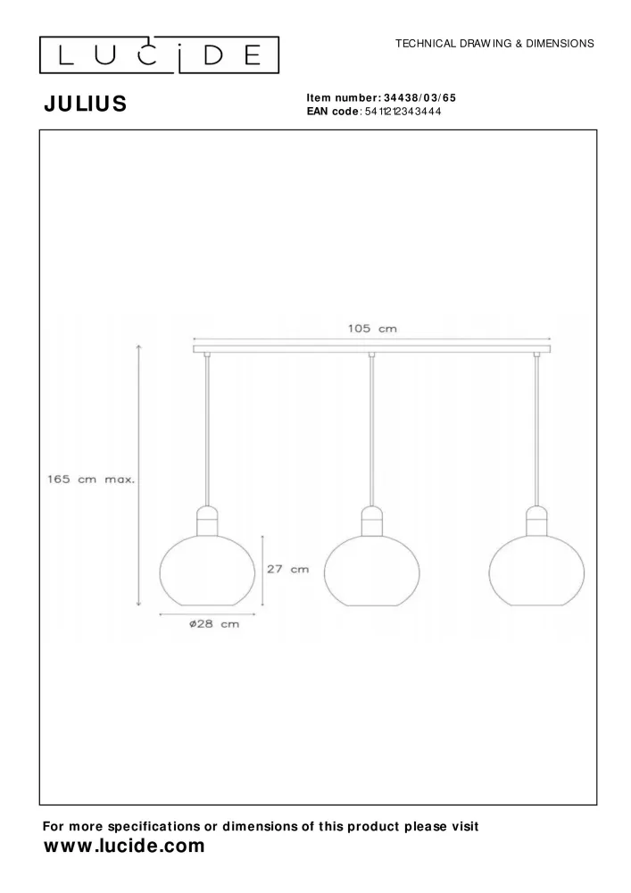 Hanglamp Julius | 3 Lampen | E27 | Fumé Lucide