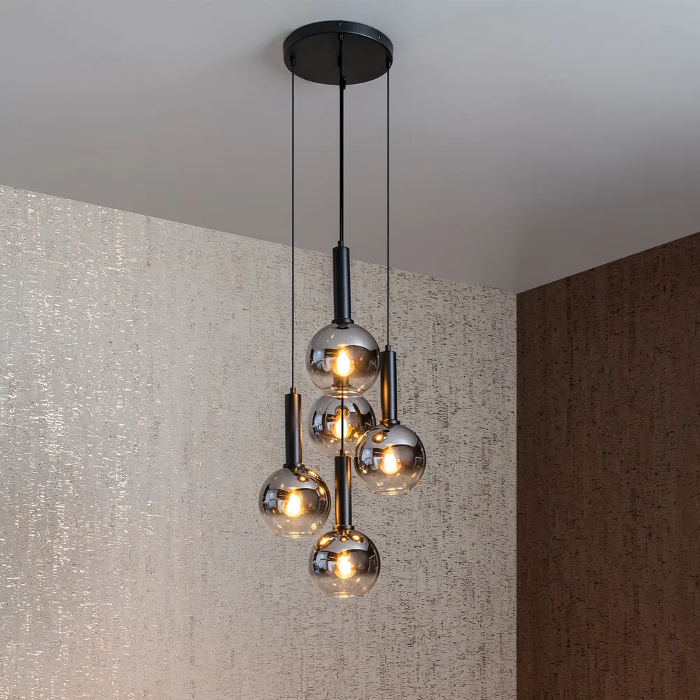 Hanglamp Marius | 5 Lampen | Ø 55 cm | Zwart Lucide