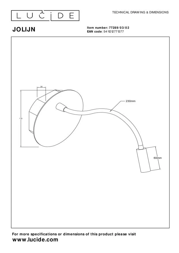 Lucide bedlamp JOLIJN - Geïntegreerde LED - Mat Goud / Messing