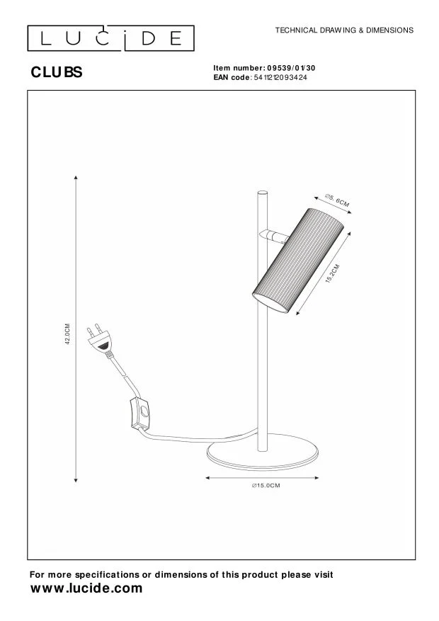 Lucide bureaulamp CLUBS - 1xGU10 - Zwart