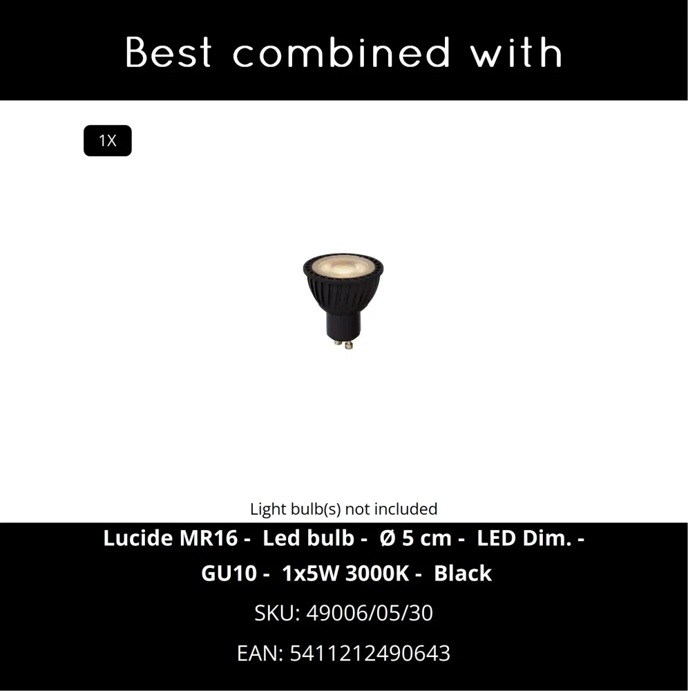 Lucide hanglamp badkamer PRESTON - 1xGU10 - Zwart