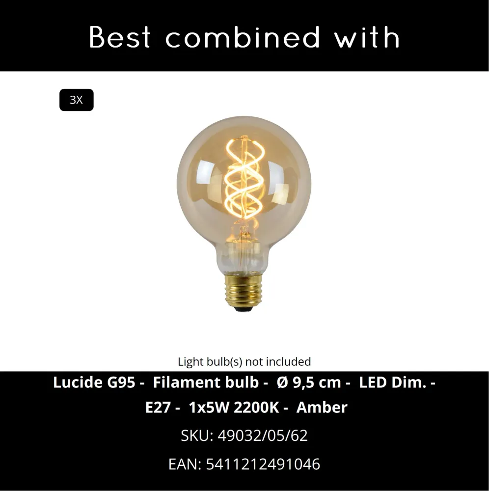 Lucide hanglamp JULIUS - 3xE27 - Fumé