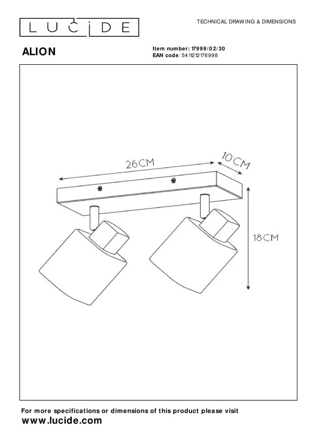 Lucide plafondspot ALION - 2xE14 - Zwart