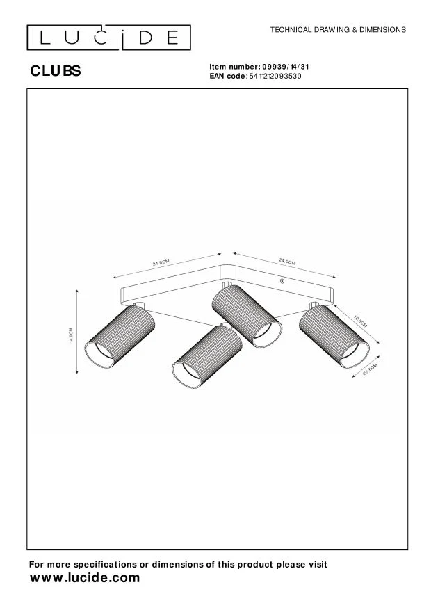 Lucide plafondspot CLUBS - 4xGU10 - Wit