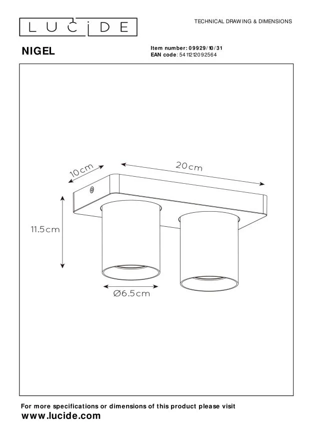 Lucide plafondspot NIGEL - 2xGU10 - Wit