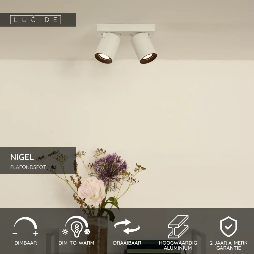 Lucide plafondspot NIGEL - 2xGU10 - Wit