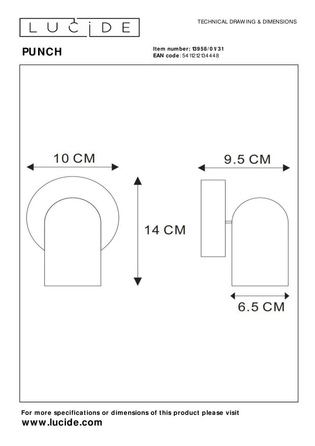 Lucide plafondspot PUNCH - 1xGU10 - Wit