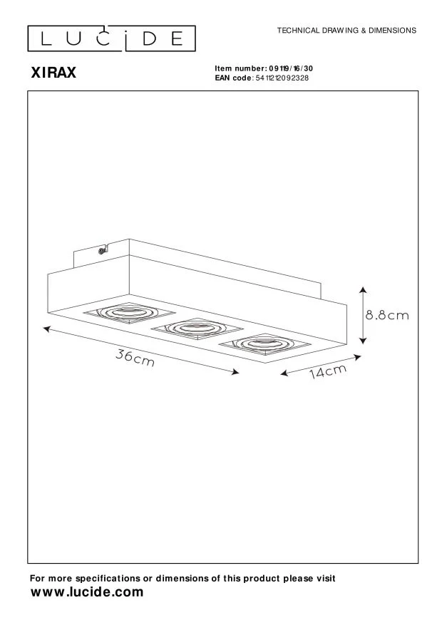Lucide plafondspot XIRAX - 3xGU10 - Zwart