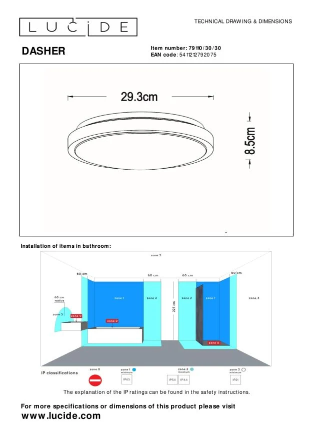 Lucide plafonnière badkamer DASHER - 1xGeïntegreerde LED - Zwart