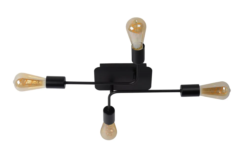 Lucide plafonnière LESTER - 4xE27 - Zwart