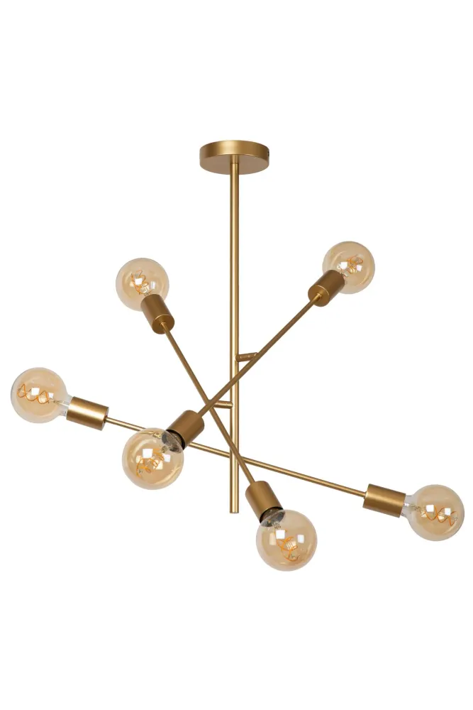 Lucide plafonnière LESTER - 6xE27 - Mat Goud / Messing