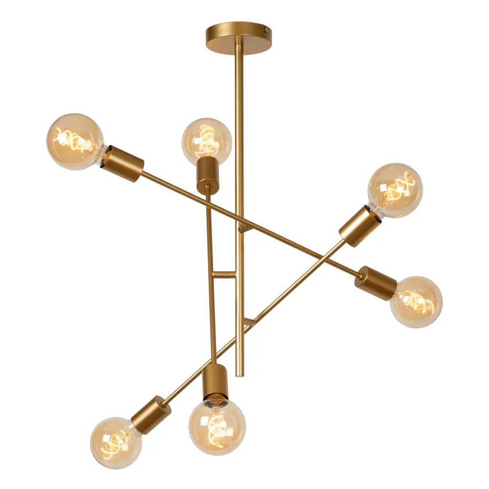 Lucide plafonnière LESTER - 6xE27 - Mat Goud / Messing