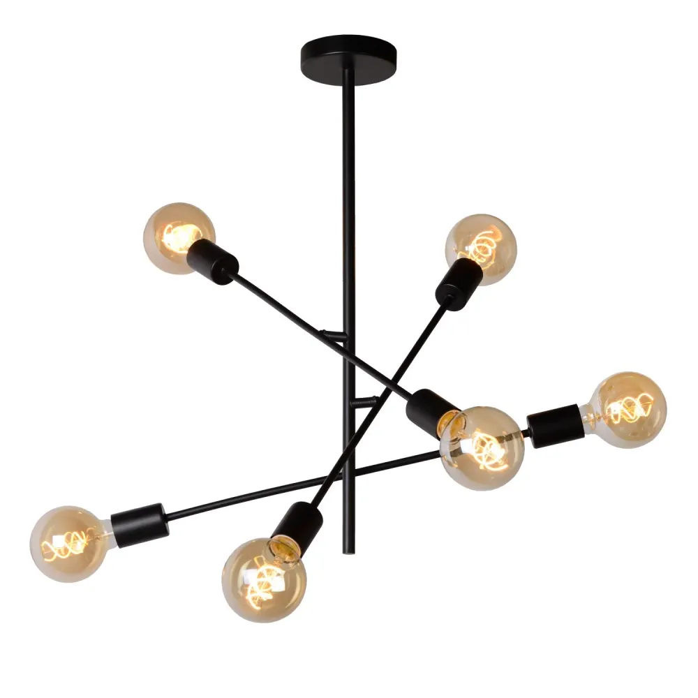 Lucide plafonnière LESTER - 6xE27 - Zwart