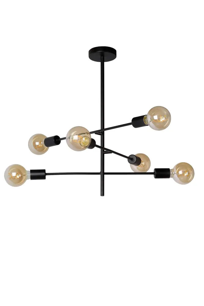 Lucide plafonnière LESTER - 6xE27 - Zwart