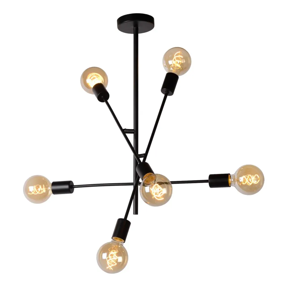 Lucide plafonnière LESTER - 6xE27 - Zwart