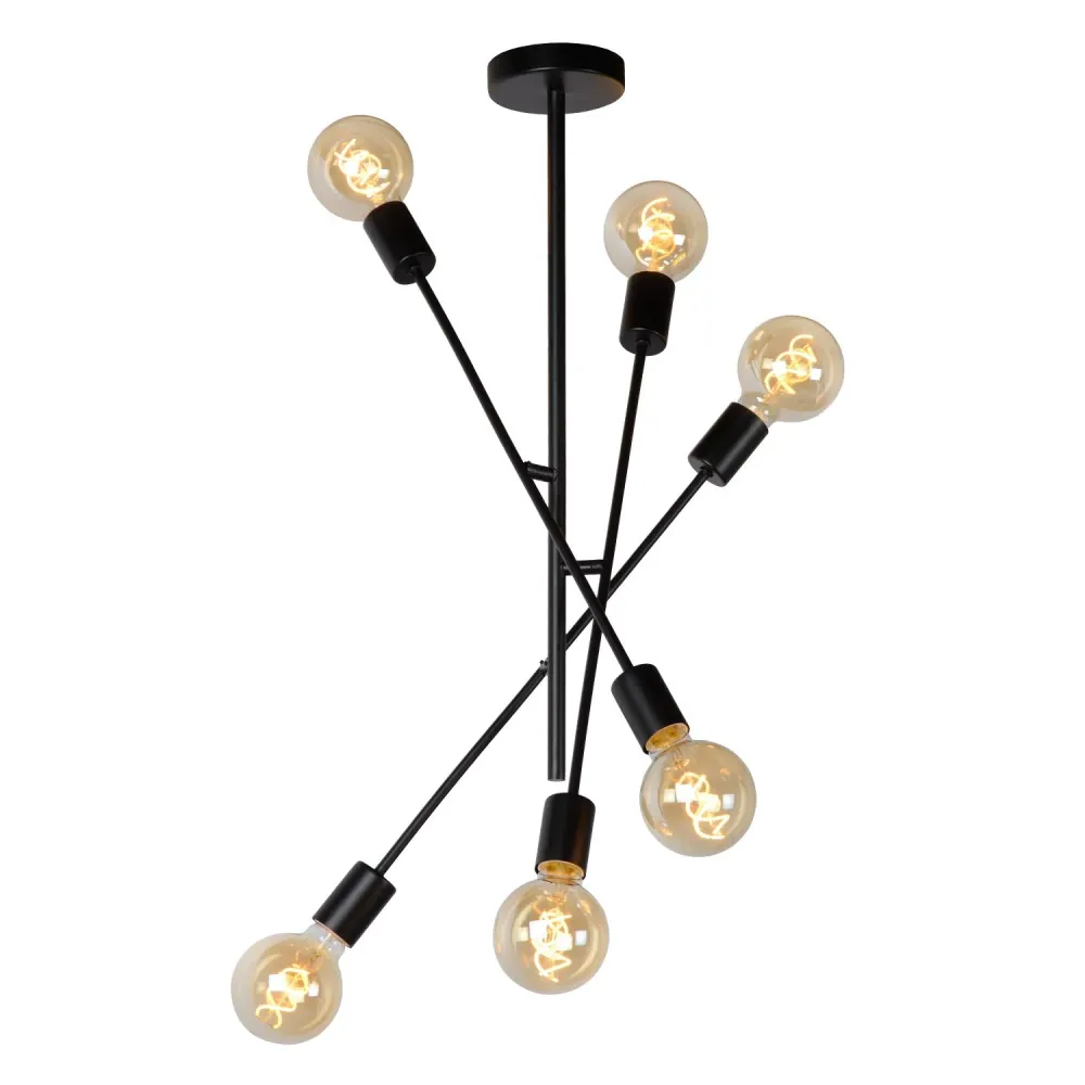 Lucide plafonnière LESTER - 6xE27 - Zwart